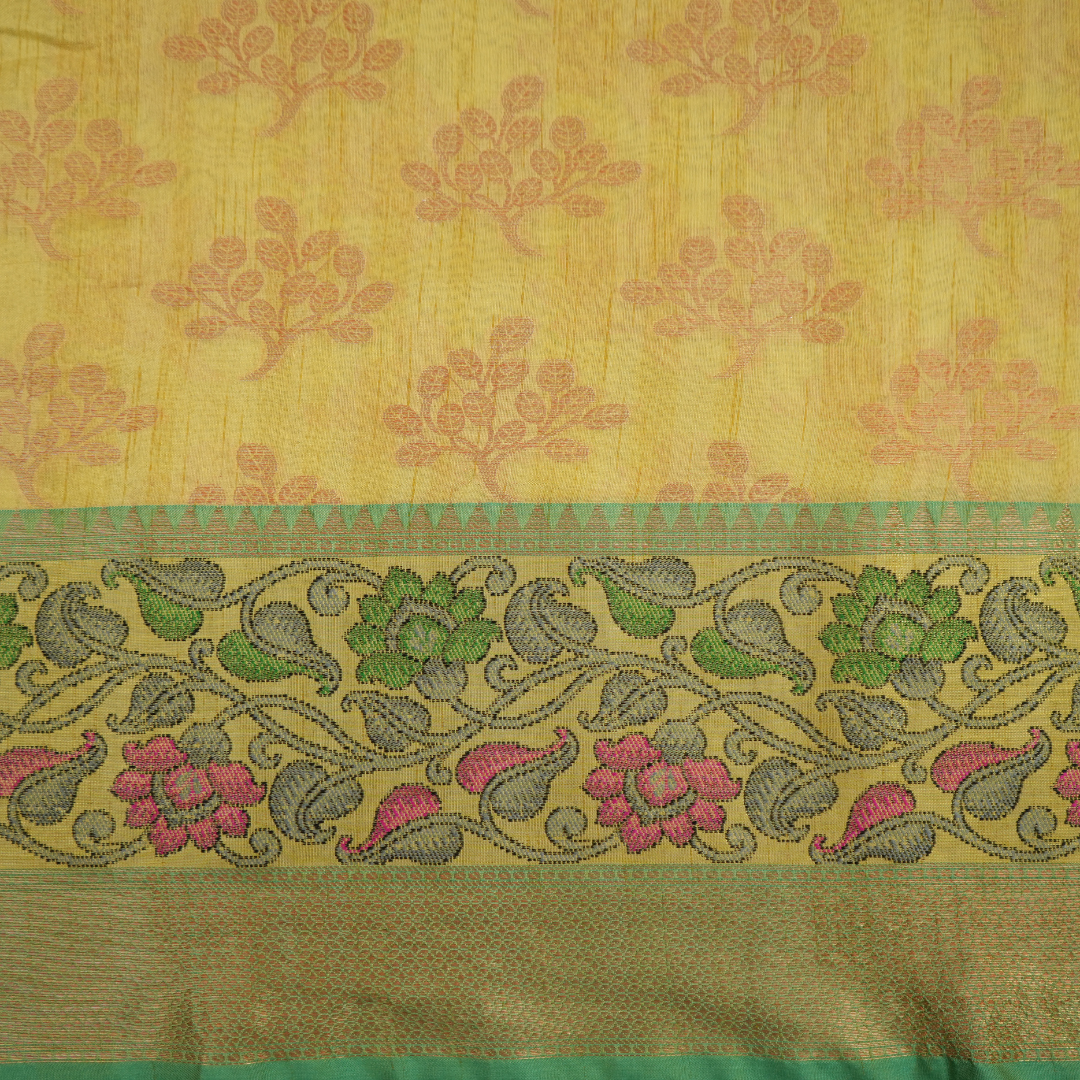 Komal Resham- Yellow color banarasi Silk Saree with zari weaving with Floral Border for women