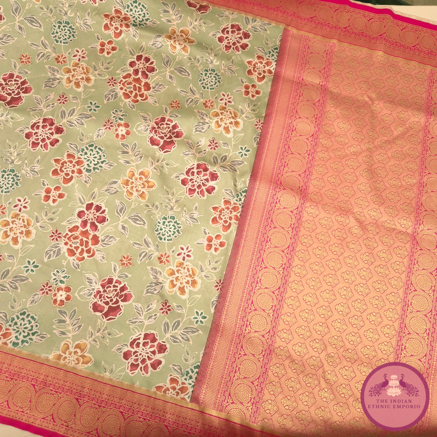 Gulabo Collection – Green Floral Silk Saree for Women