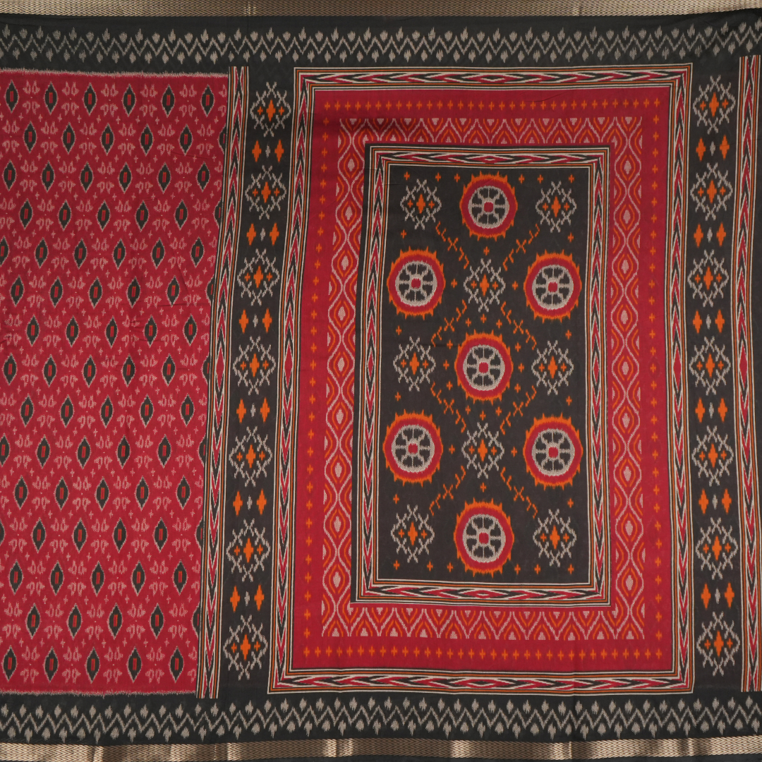 Red & Black color Pure Sambalpur Cotton Saree | Ikkat Design | Jugalbandi Collection - Design 2