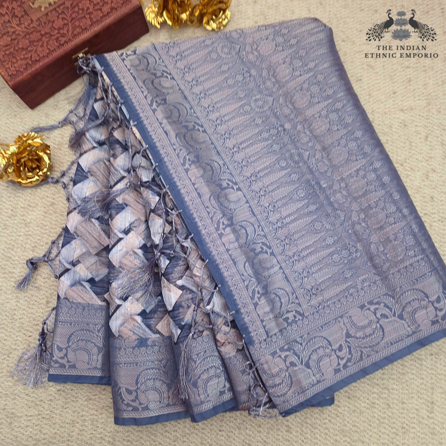 Premium Handloom Silk Saree with Block Print & Zari Weave