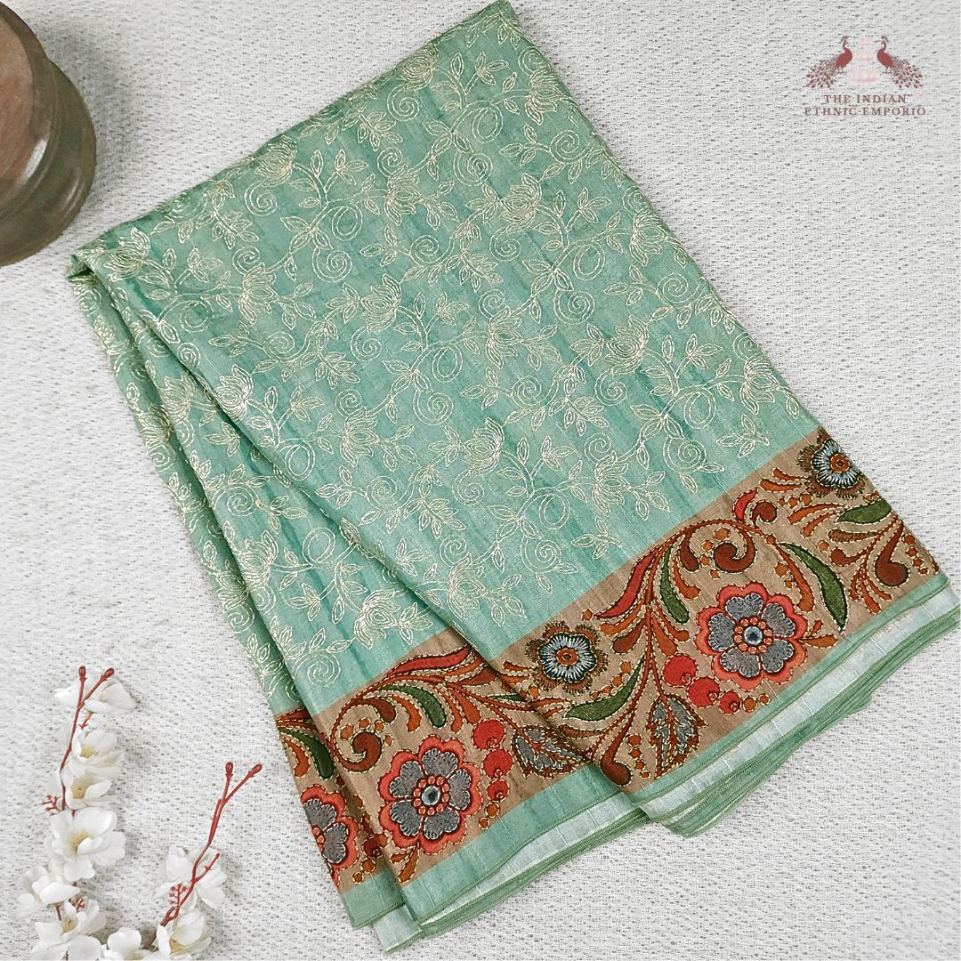 Bhagalpuri Silk Sarees - Lucknowi Chikankari Embroidery & Printed Border