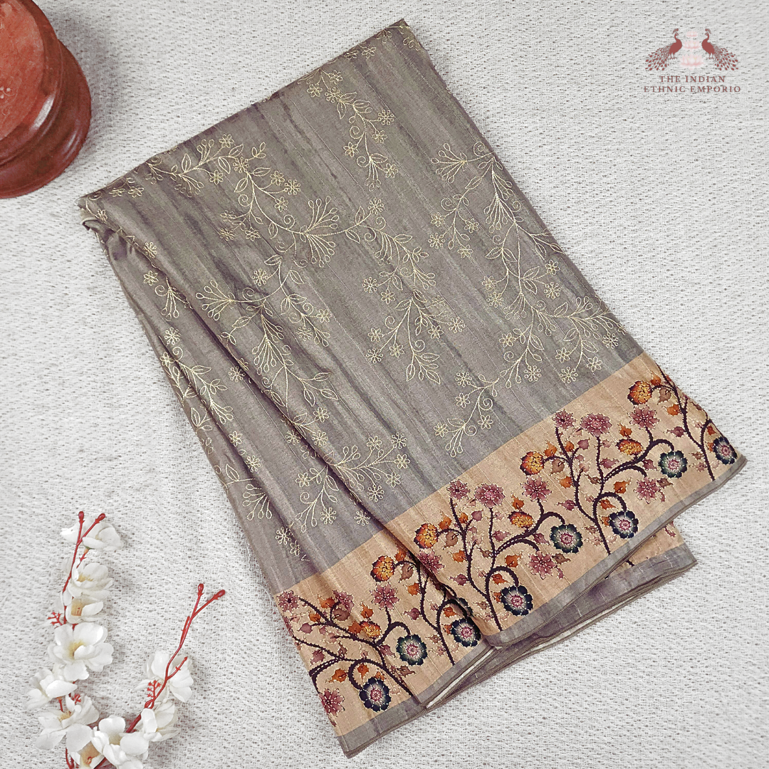 Bhagalpuri Silk Sarees - Lucknowi Chikankari Embroidery & Printed Border