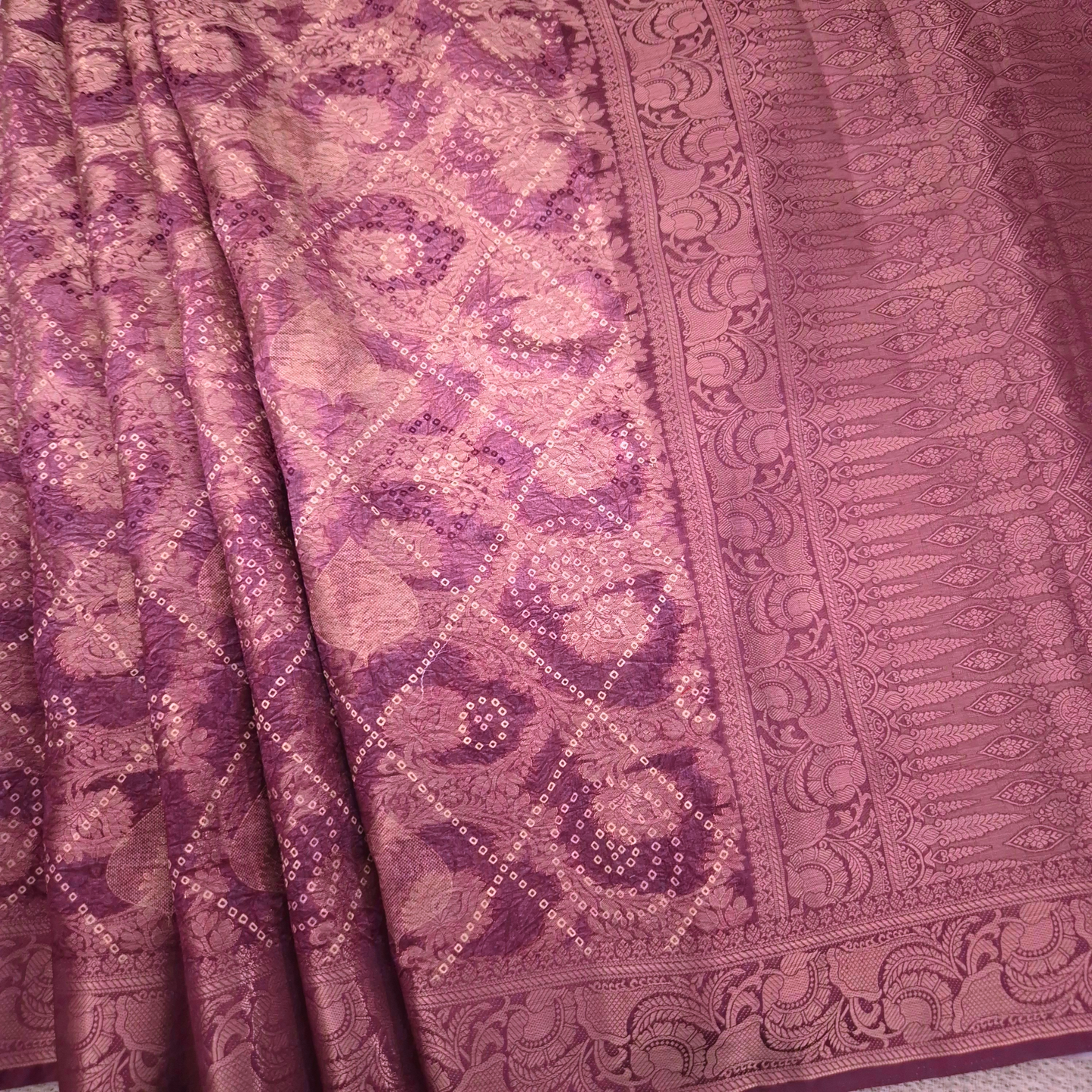 Ombre Effect Premium Handloom Silk Saree with Block Print & Zari Weave