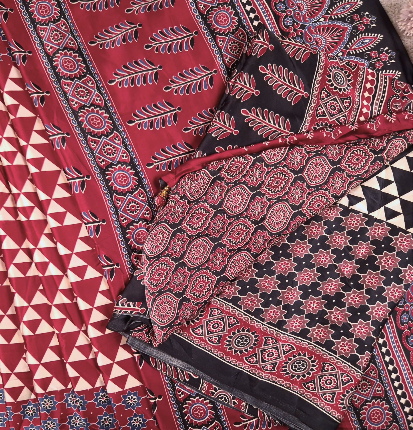 The Ajrakh Collection - The Geometric Prism - Satin Silk Saree