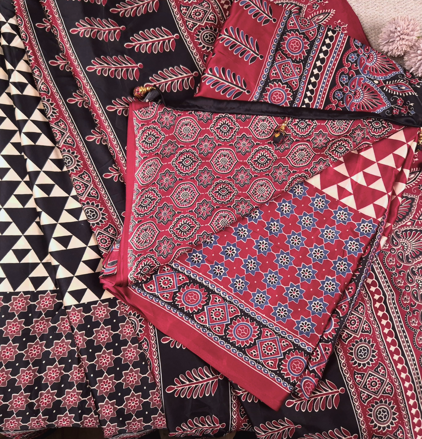The Ajrakh Collection - The Geometric Prism - Satin Silk Saree