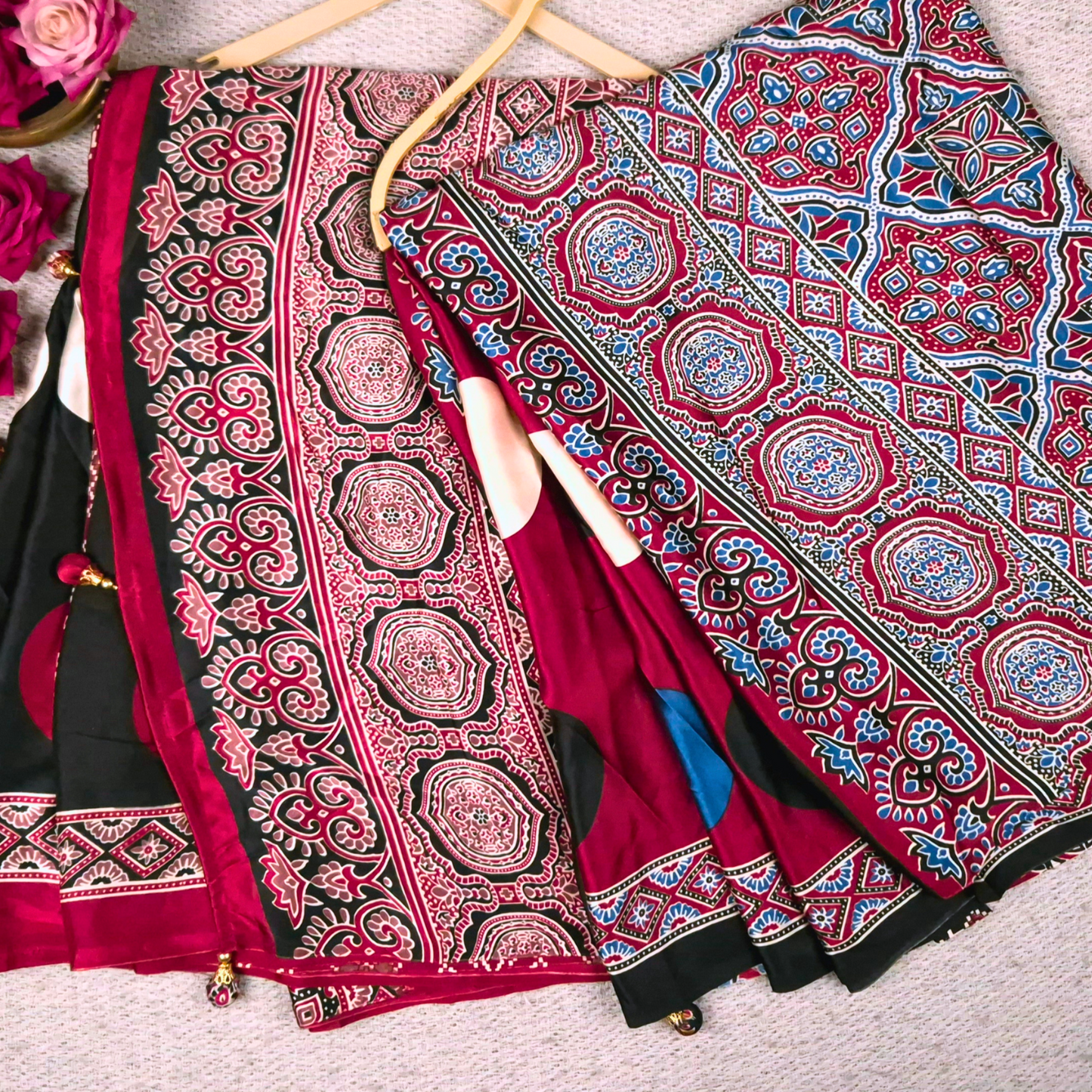 The Ajrakh Collection - Bold Polka - Satin Silk Saree