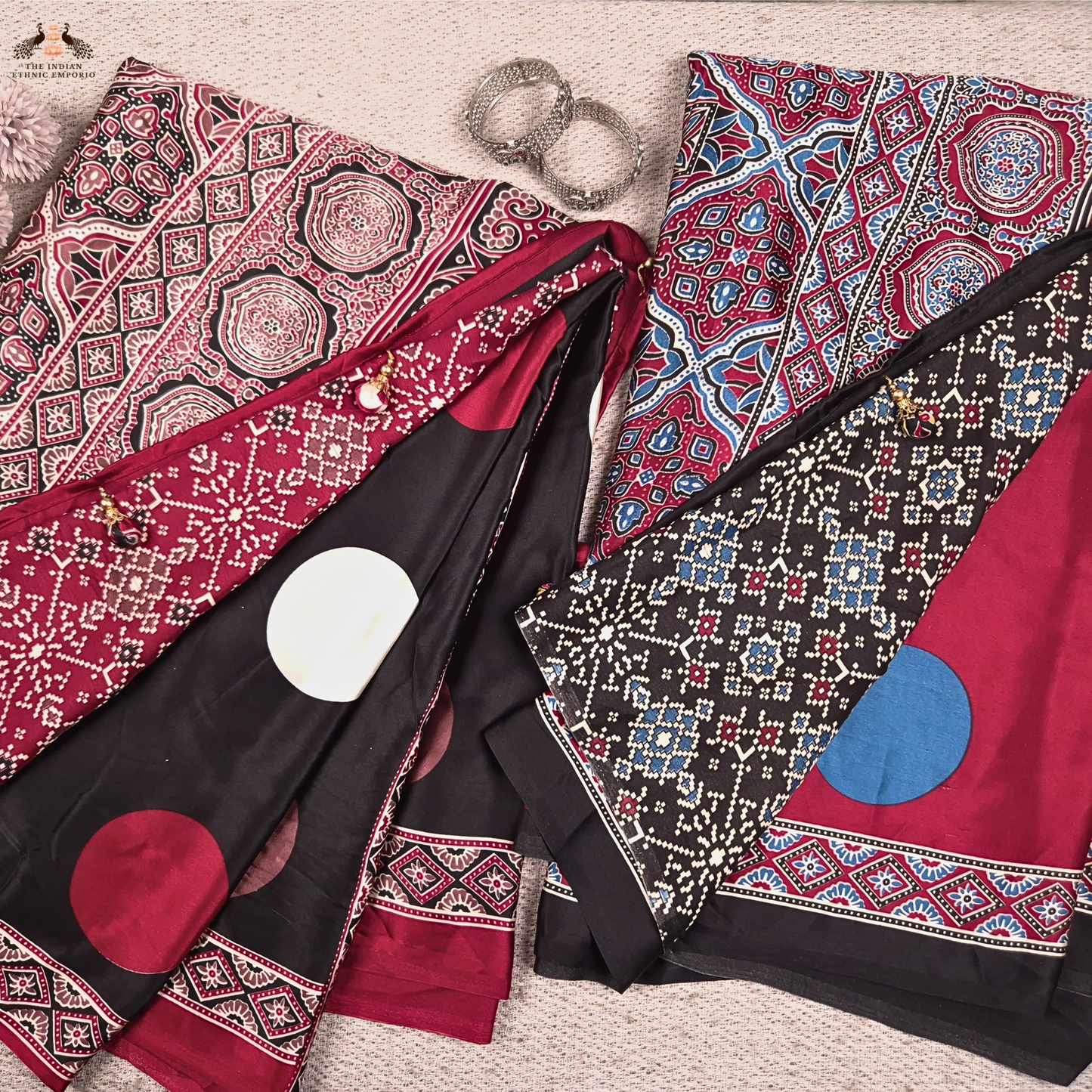 The Ajrakh Collection - Bold Polka - Satin Silk Saree