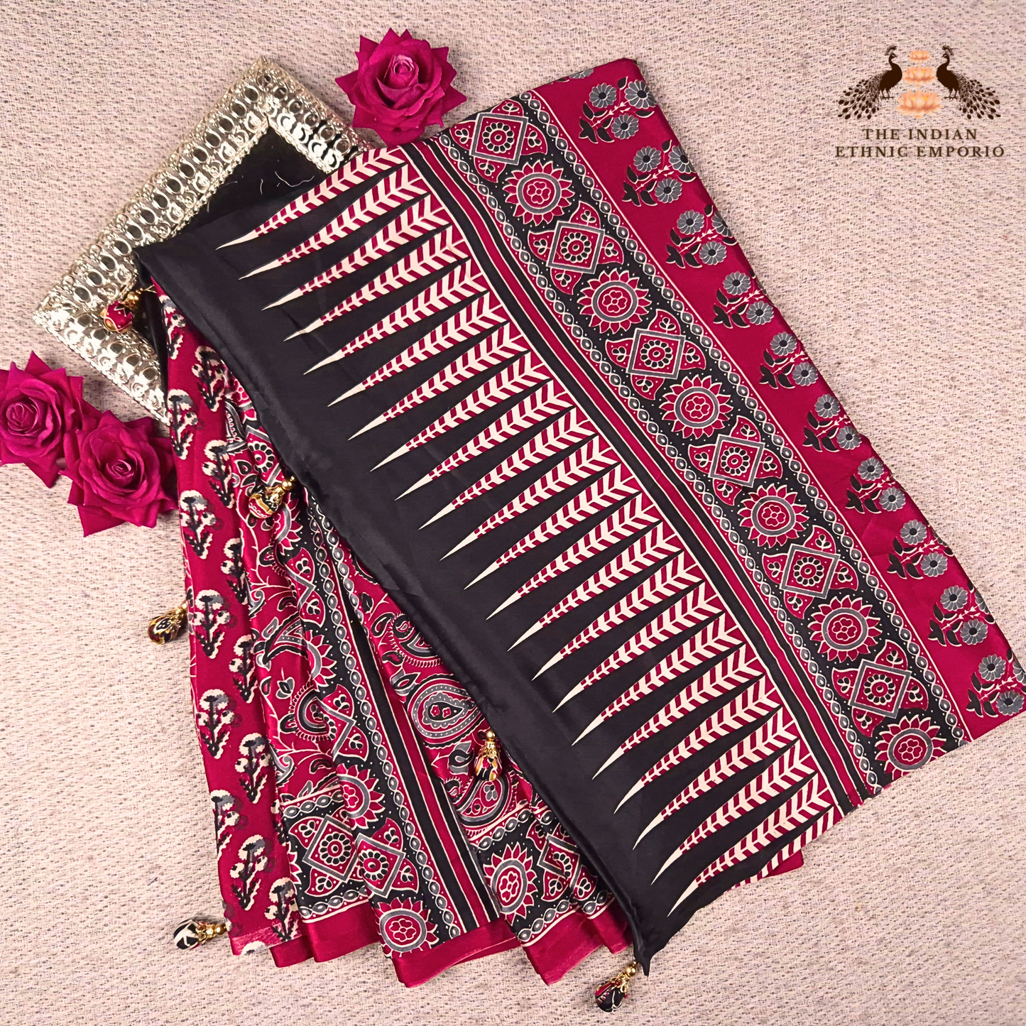 The Ajrakh Collection- Paisley Passion- Satin Silk Saree
