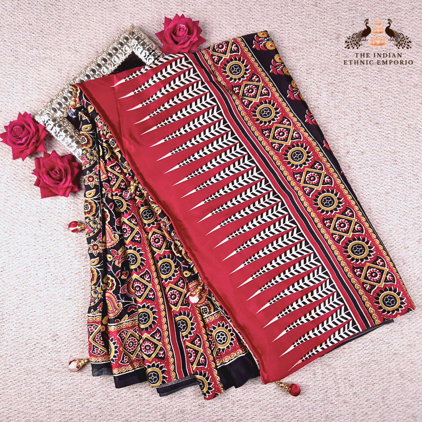 The Ajrakh Collection- Paisley Passion- Satin Silk Saree