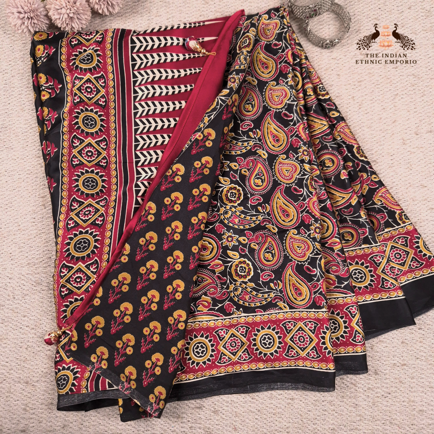 The Ajrakh Collection- Paisley Passion- Satin Silk Saree