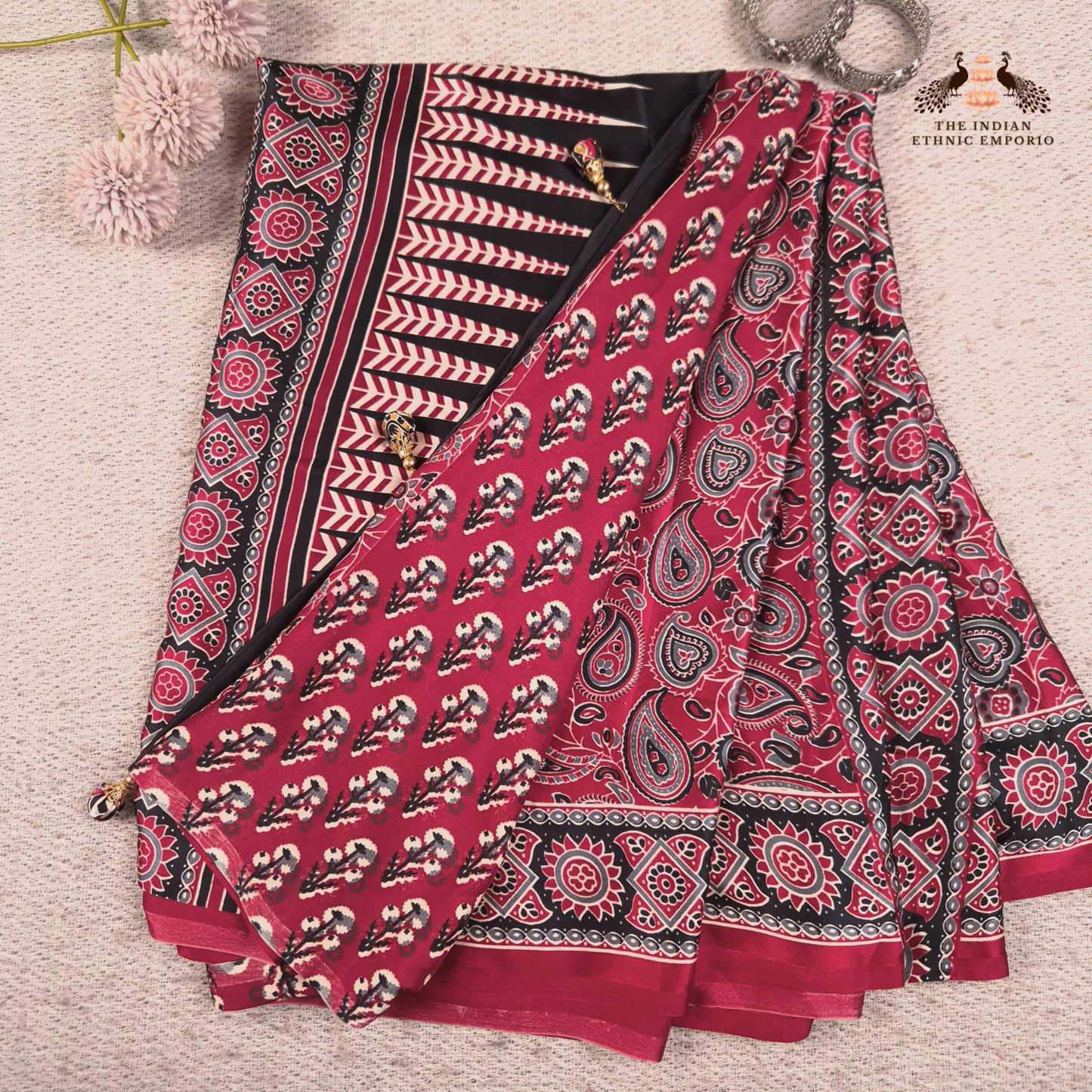 The Ajrakh Collection- Paisley Passion- Satin Silk Saree