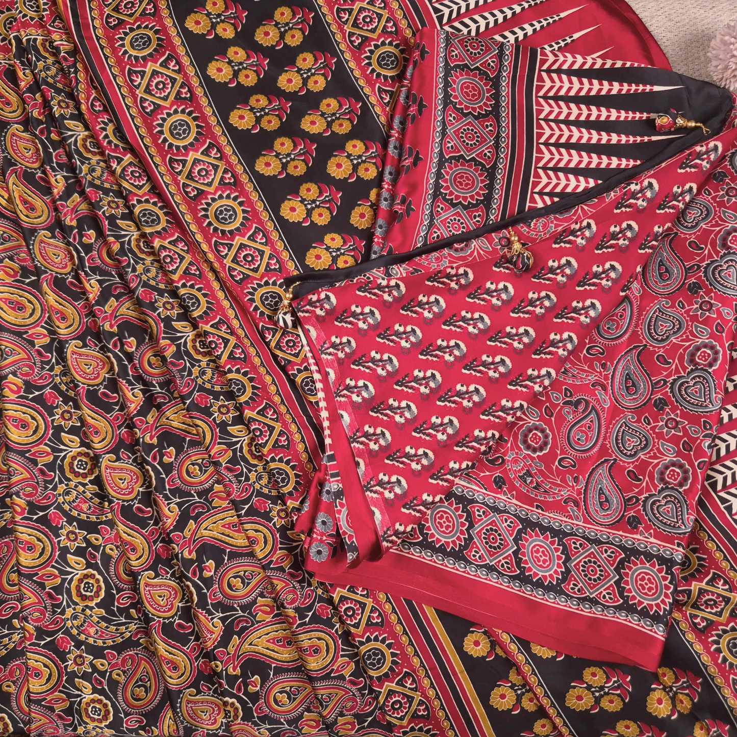 The Ajrakh Collection- Paisley Passion- Satin Silk Saree