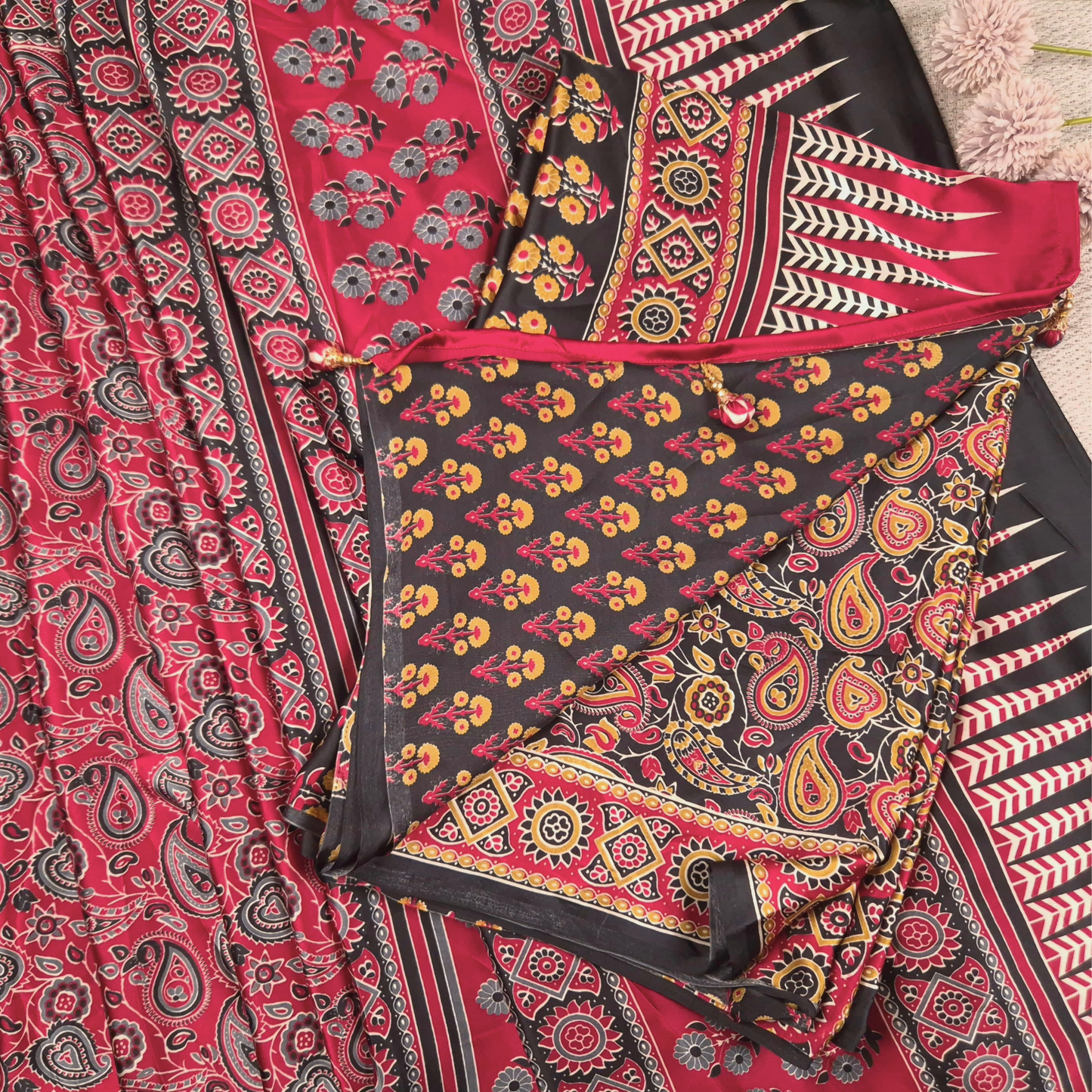 The Ajrakh Collection- Paisley Passion- Satin Silk Saree