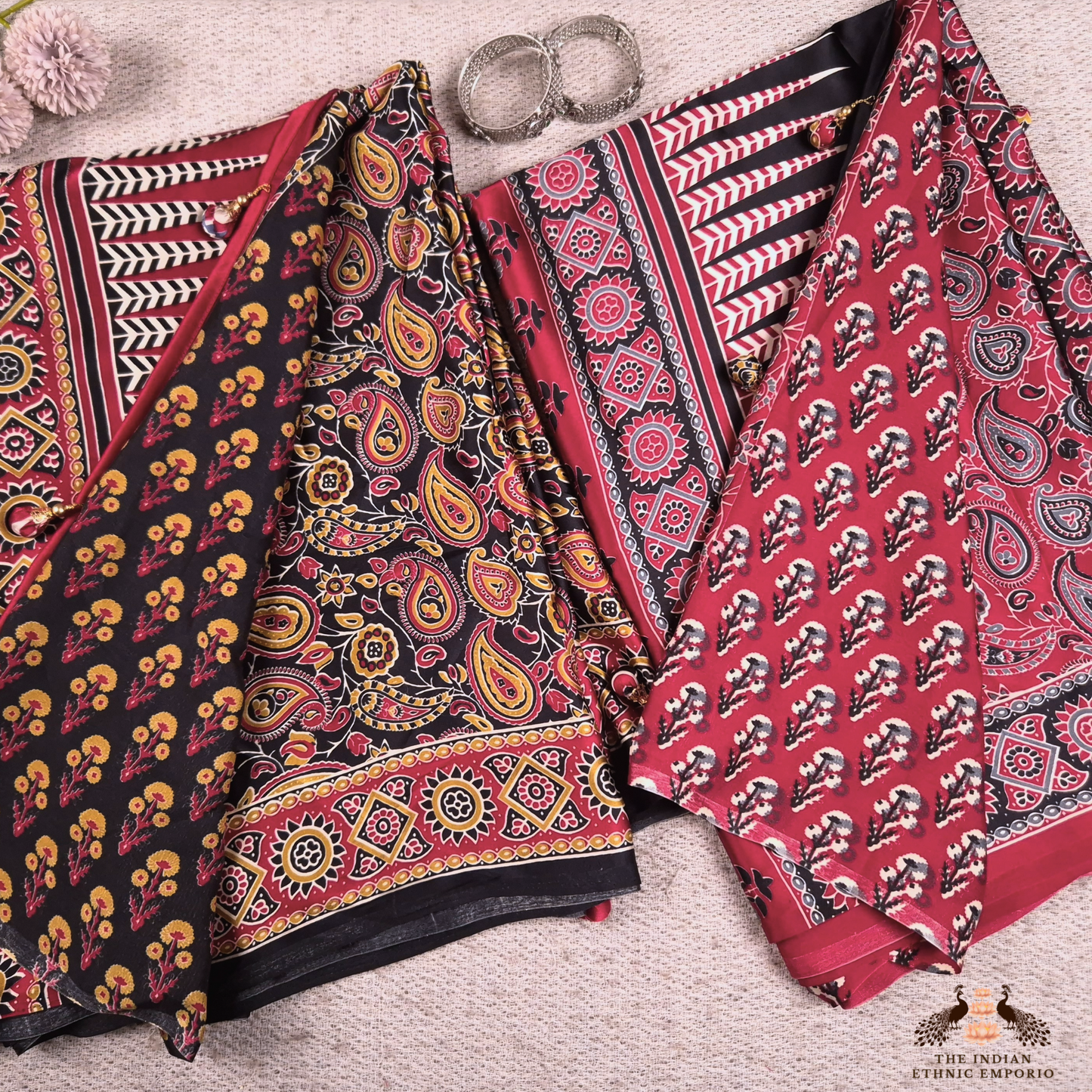 The Ajrakh Collection- Paisley Passion- Satin Silk Saree