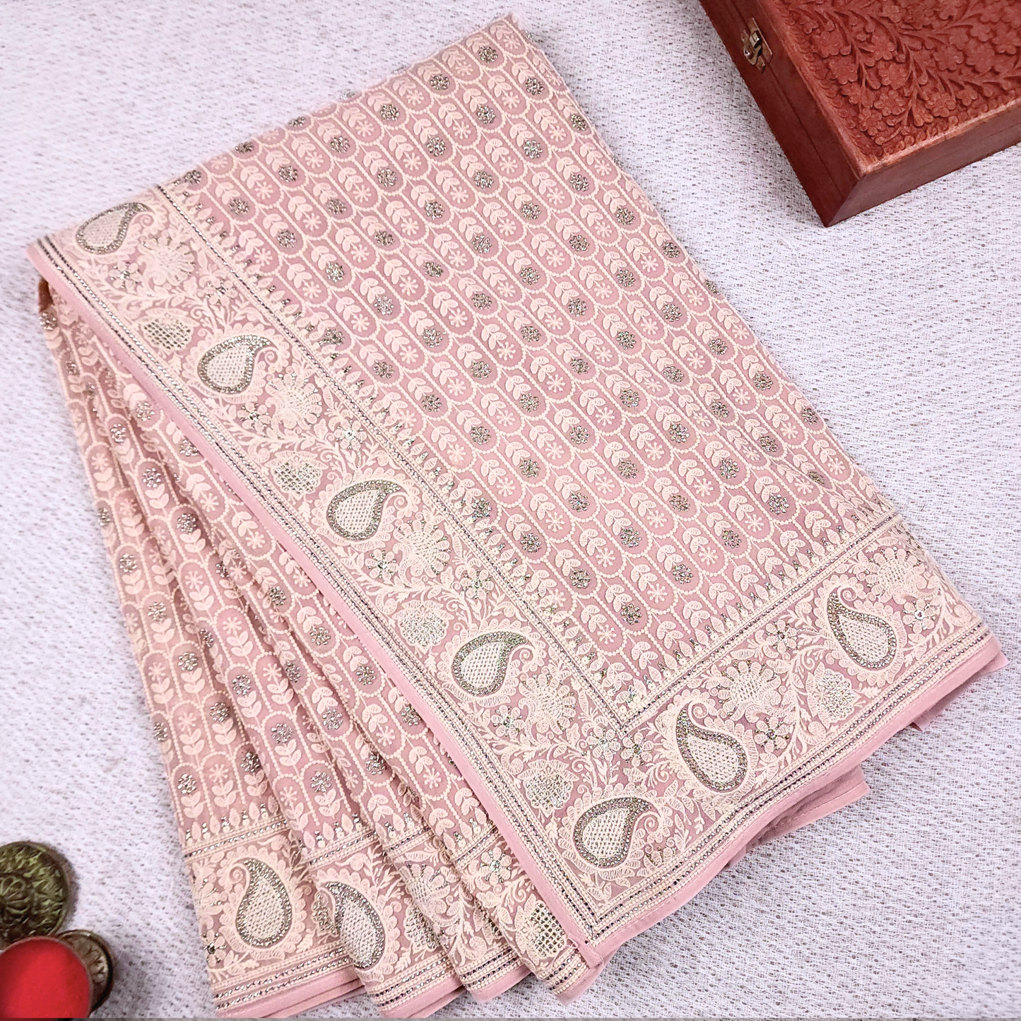 Pure Georgette Saree With Lucknowi Chikankari Hand Embroidery