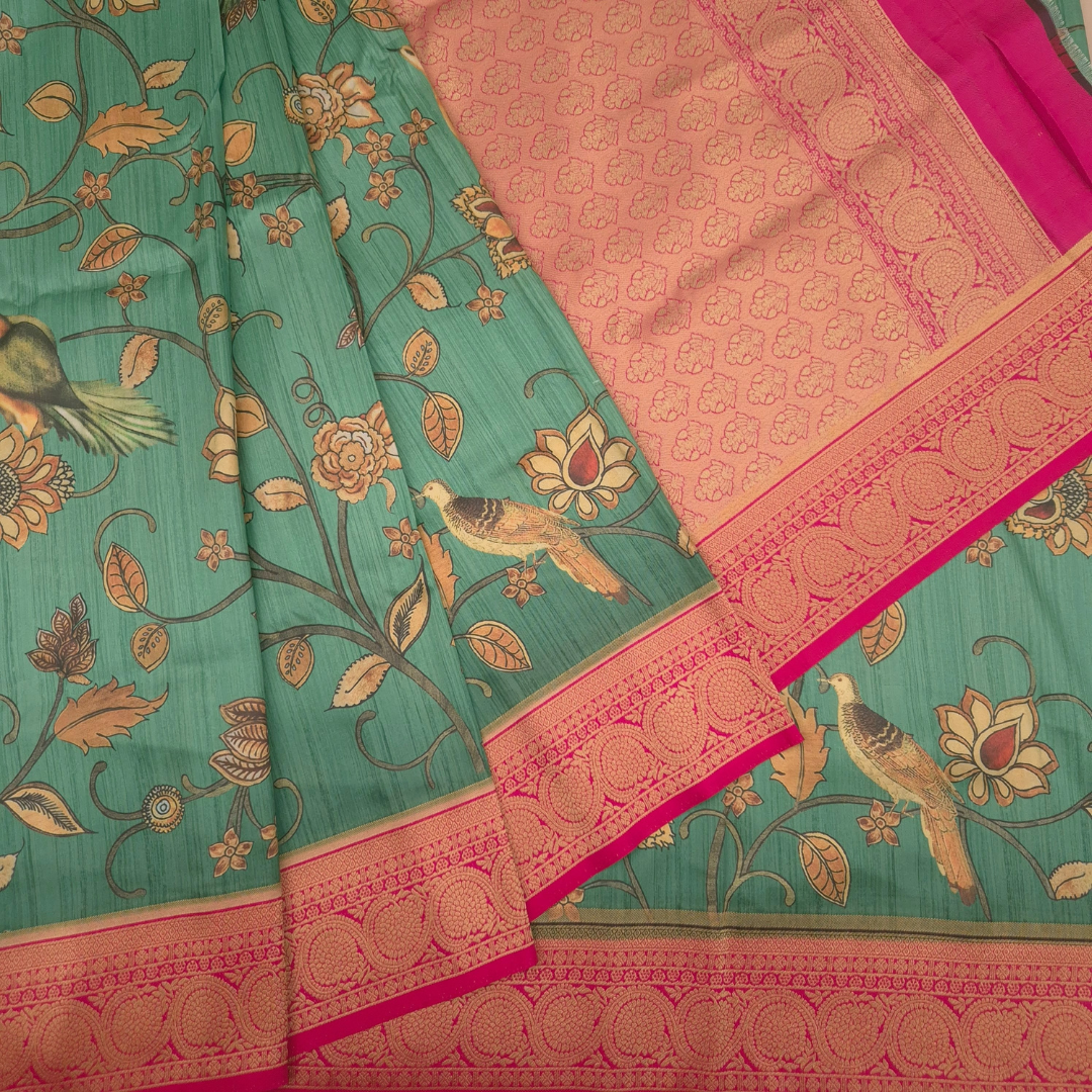 Gulabo Collection – Green Silk Saree with Birds for Women