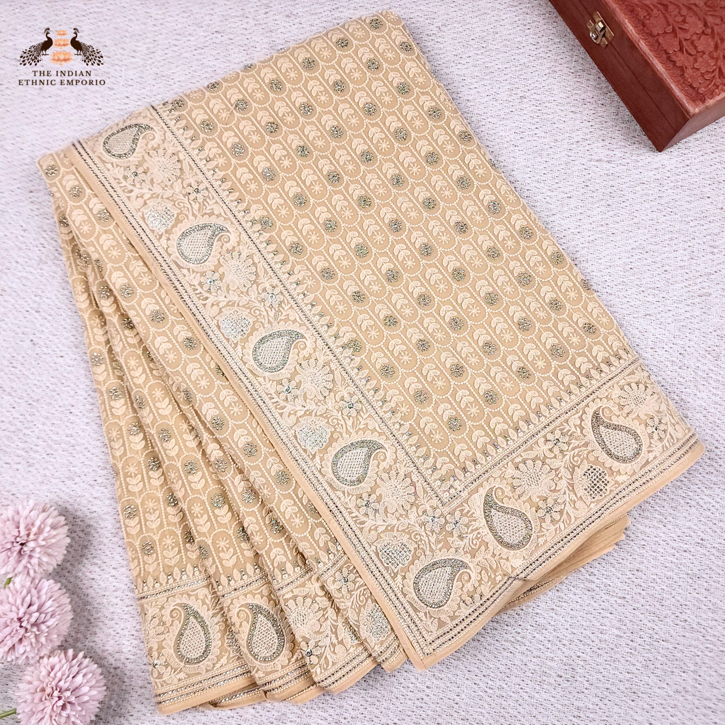 Pure Georgette Saree With Lucknowi Chikankari Hand Embroidery