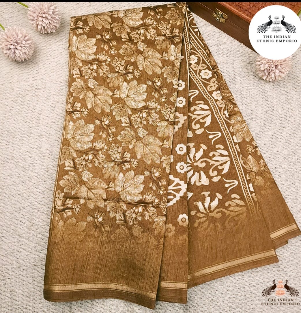 Brown Color printed Bhagalpuri silk saree