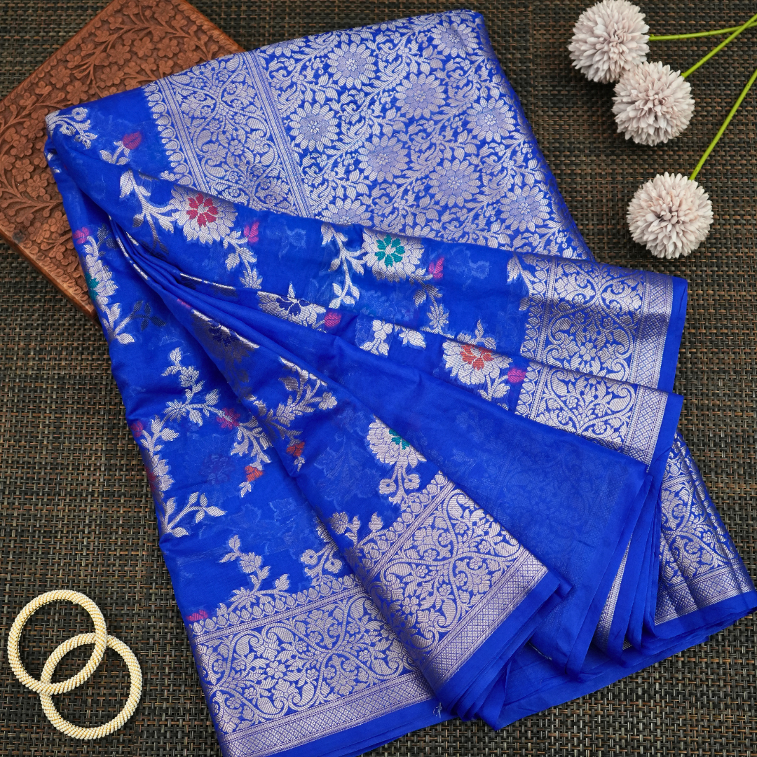 Gulnaaz - Blue Khaddi Georgette saree with Zari weaving work for women