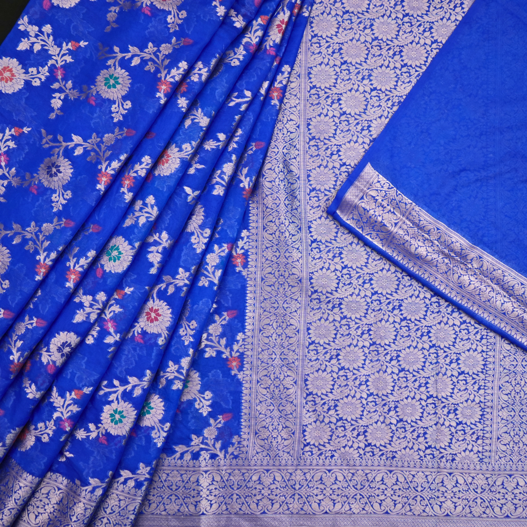 Gulnaaz - Blue Khaddi Georgette saree with Zari weaving work for women