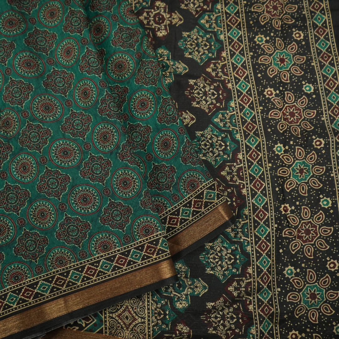 Tara Sitara - Cotton Blend Sarees in Elegant Pine Green & Maroon Color