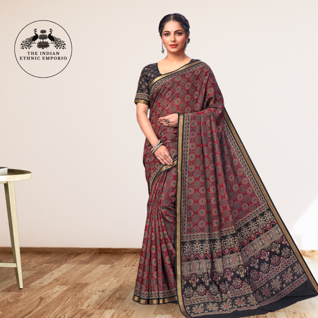 Tara Sitara - Cotton Blend Sarees in Elegant Pine Green & Maroon Color