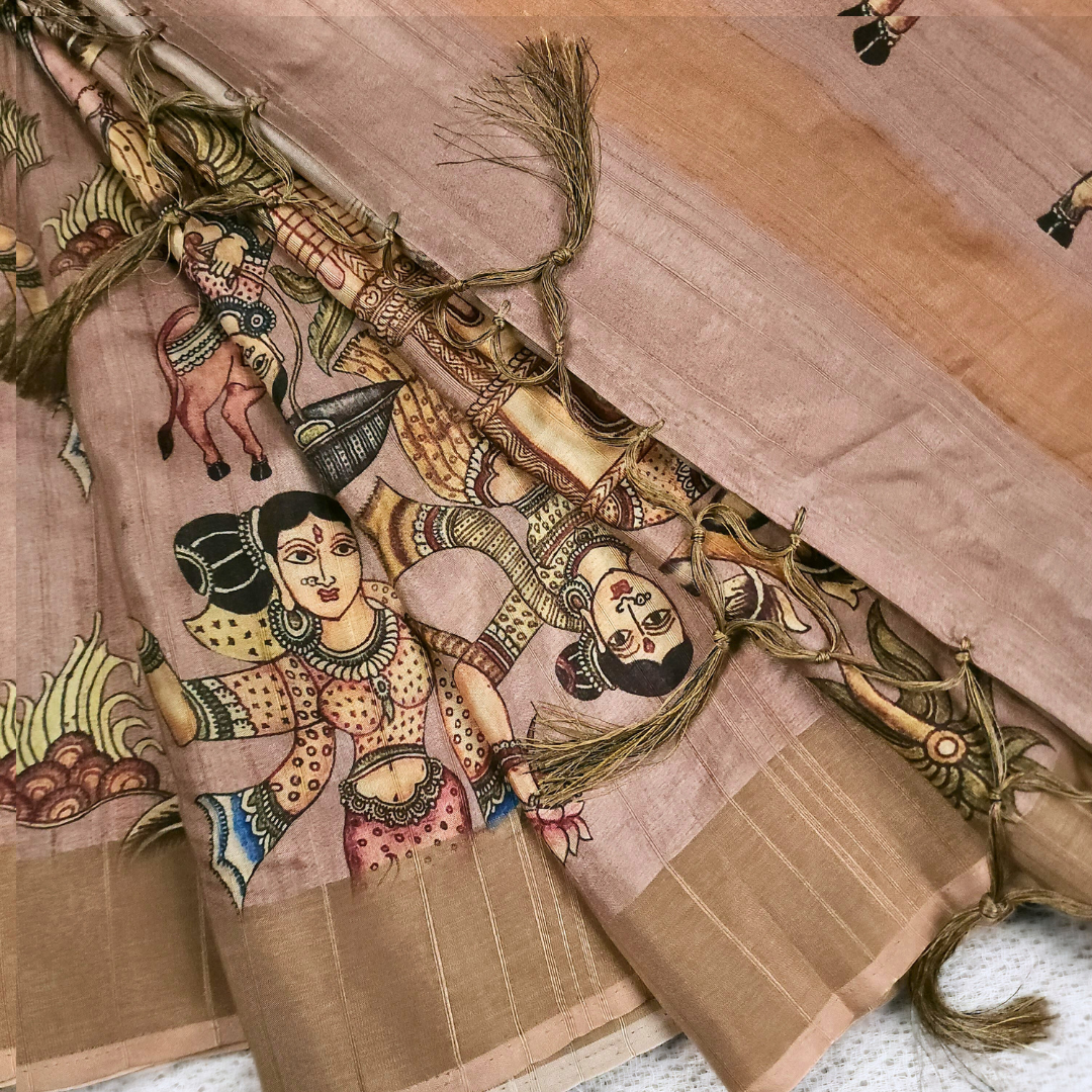 Almond Peach Color Gicha Silk Printed Saree From 'Gicha Glory' Collection- APSARA