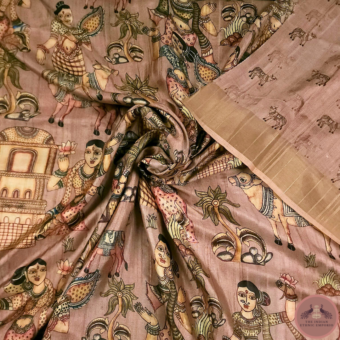Almond Peach Color Gicha Silk Printed Saree From 'Gicha Glory' Collection- APSARA