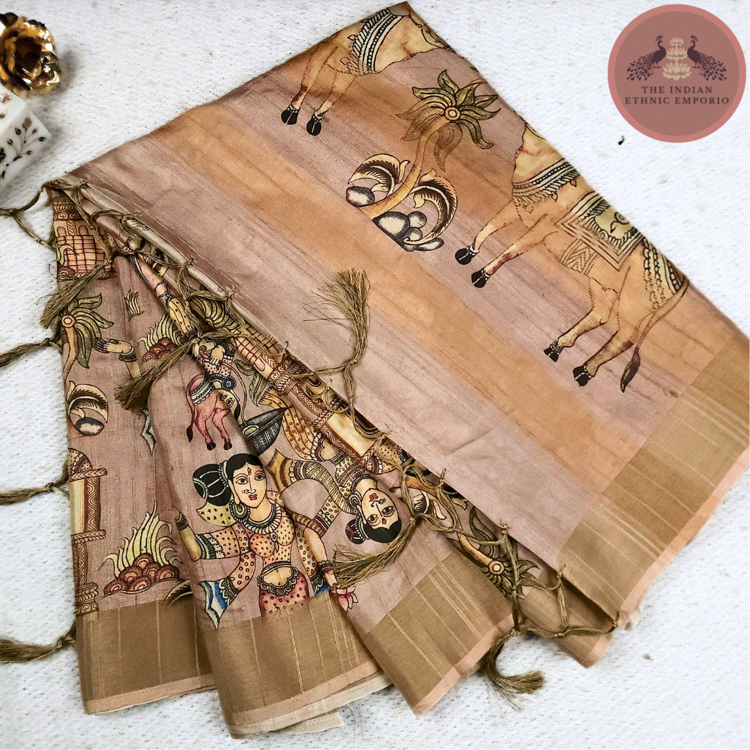 Almond Peach Color Gicha Silk Printed Saree From 'Gicha Glory' Collection- APSARA