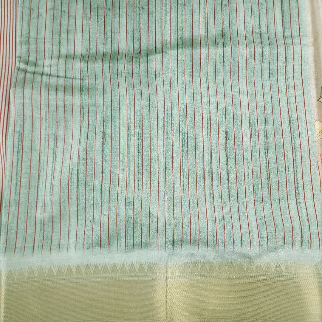 Golden Beige Tussar Silk Pichwai Saree from Pichwai Palette Collection - FLAMINGO FLAMBOYANCE