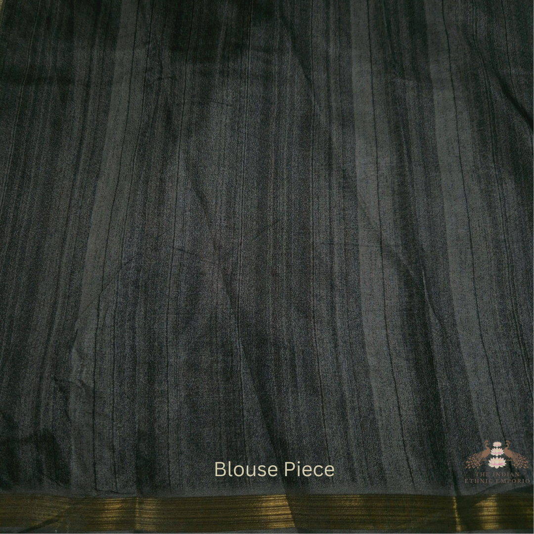 Black Color Peacock Print Bhagalpuri Silk Saree - मोर- Kalamkari Katha