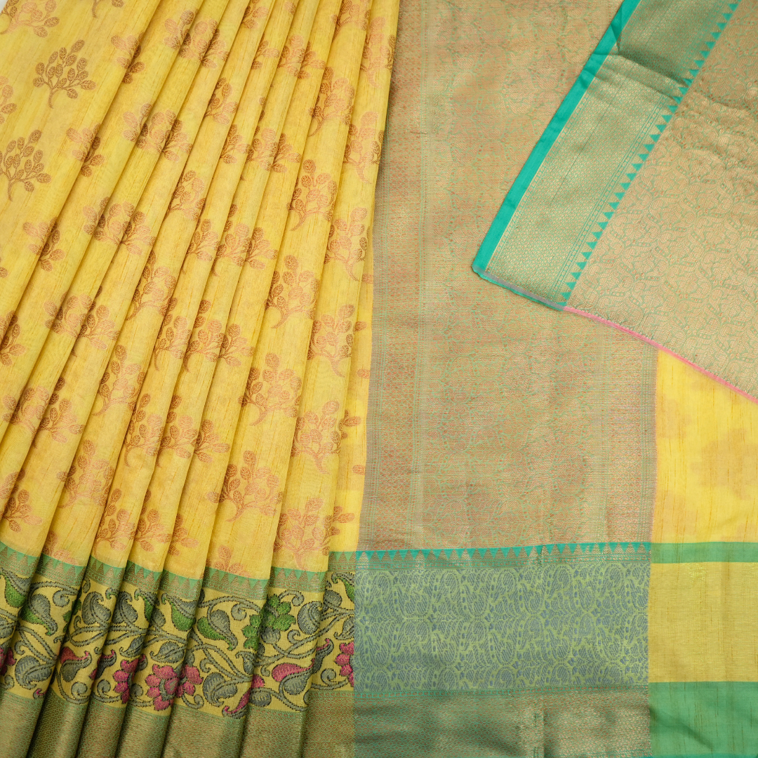 Komal Resham- Yellow color banarasi Silk Saree with zari weaving with Floral Border for women