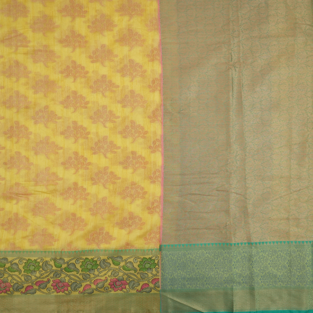 Komal Resham- Yellow color banarasi Silk Saree with zari weaving with Floral Border for women