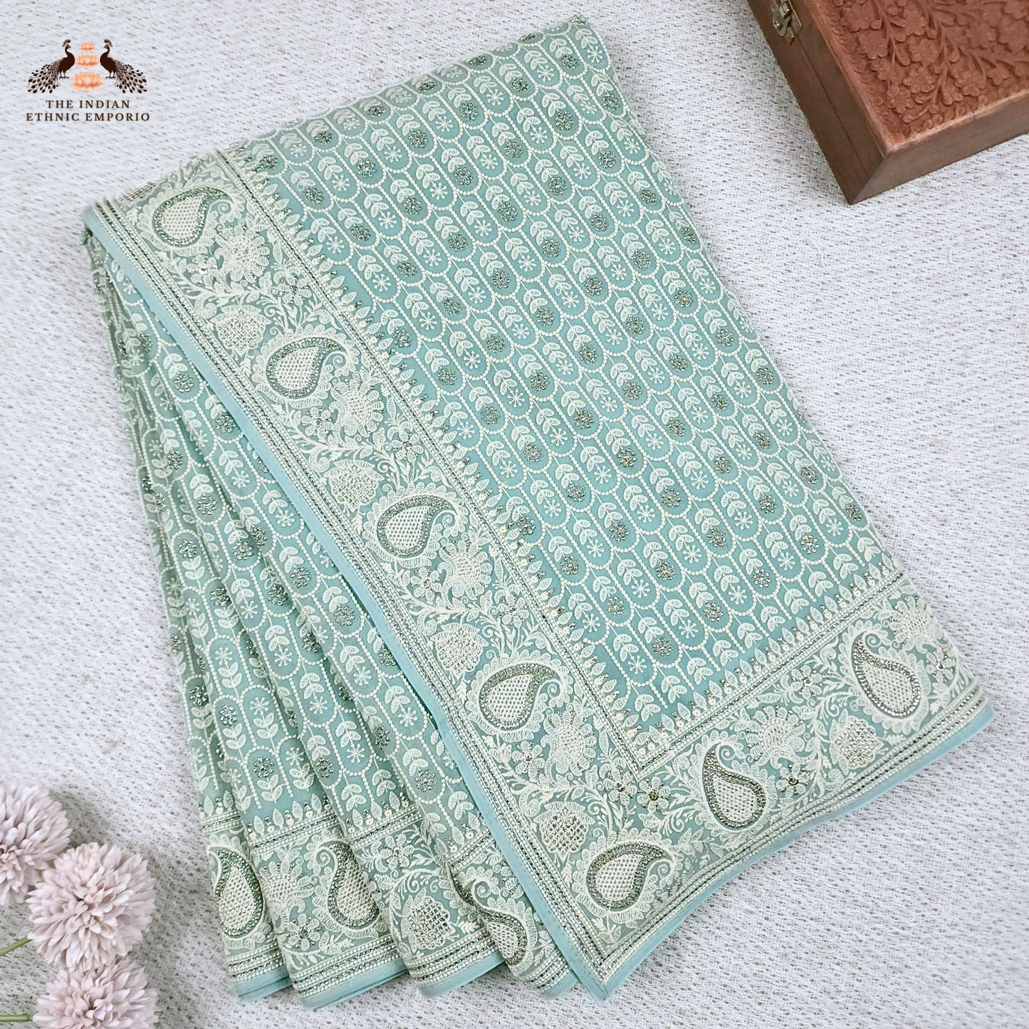 Pure Georgette Saree With Lucknowi Chikankari Hand Embroidery
