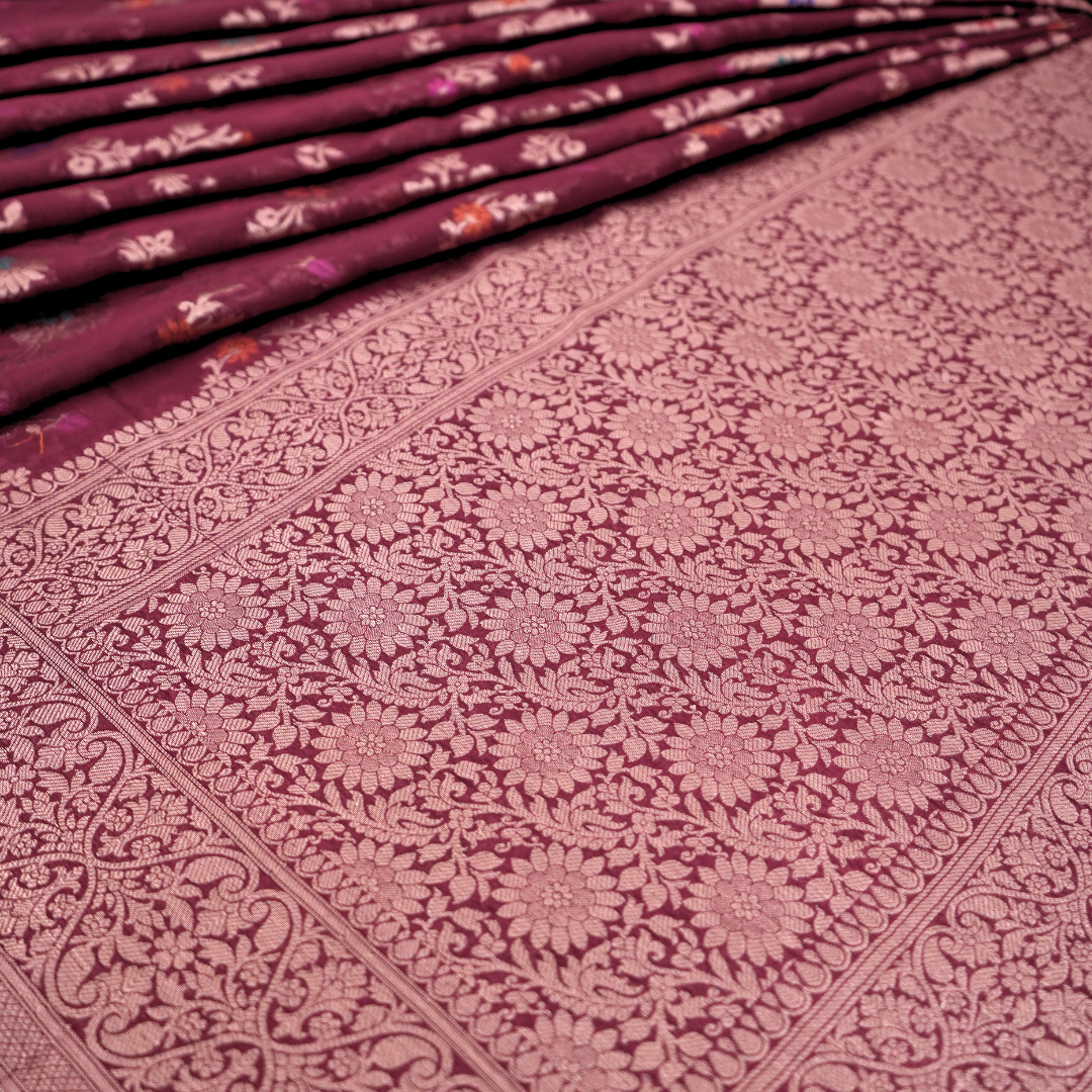 Gulnaaz - Wine Khaddi Georgette saree with Zari weaving work for women