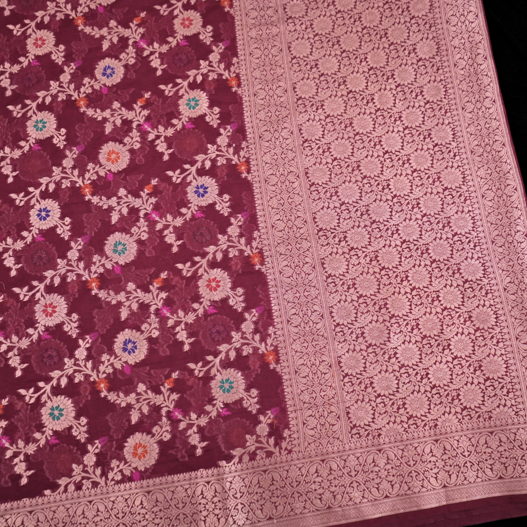 Gulnaaz - Wine Khaddi Georgette saree with Zari weaving work for women