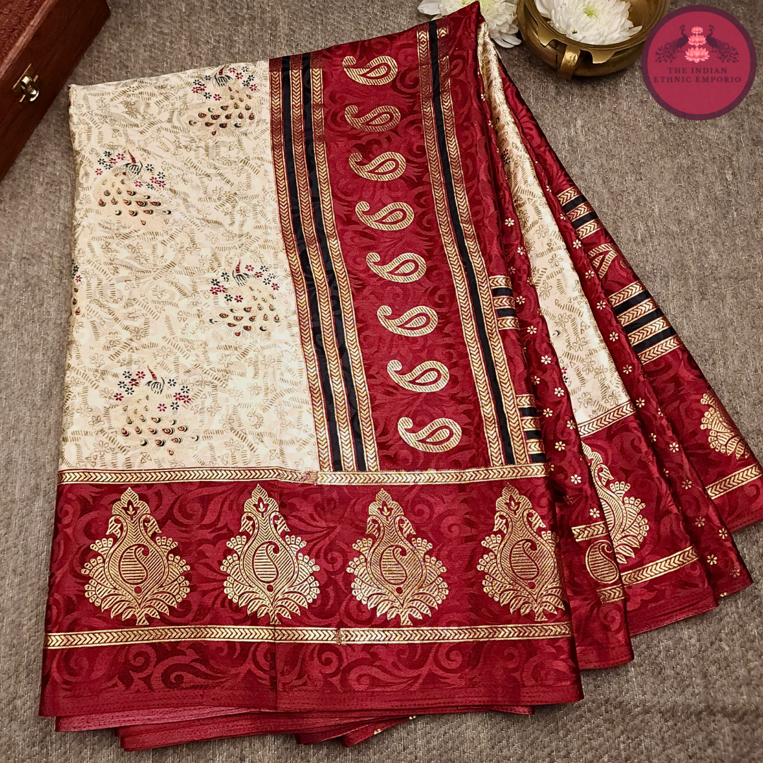 MULBERRY SILK SAREES WITH GOLD FOIL WORK
