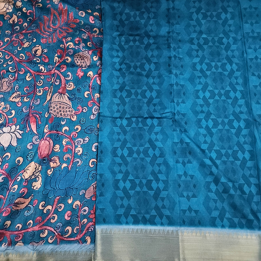 Blue Color Tussar Silk Pichwai Saree from Pichwai Palette Collection - NEEL KAMAL