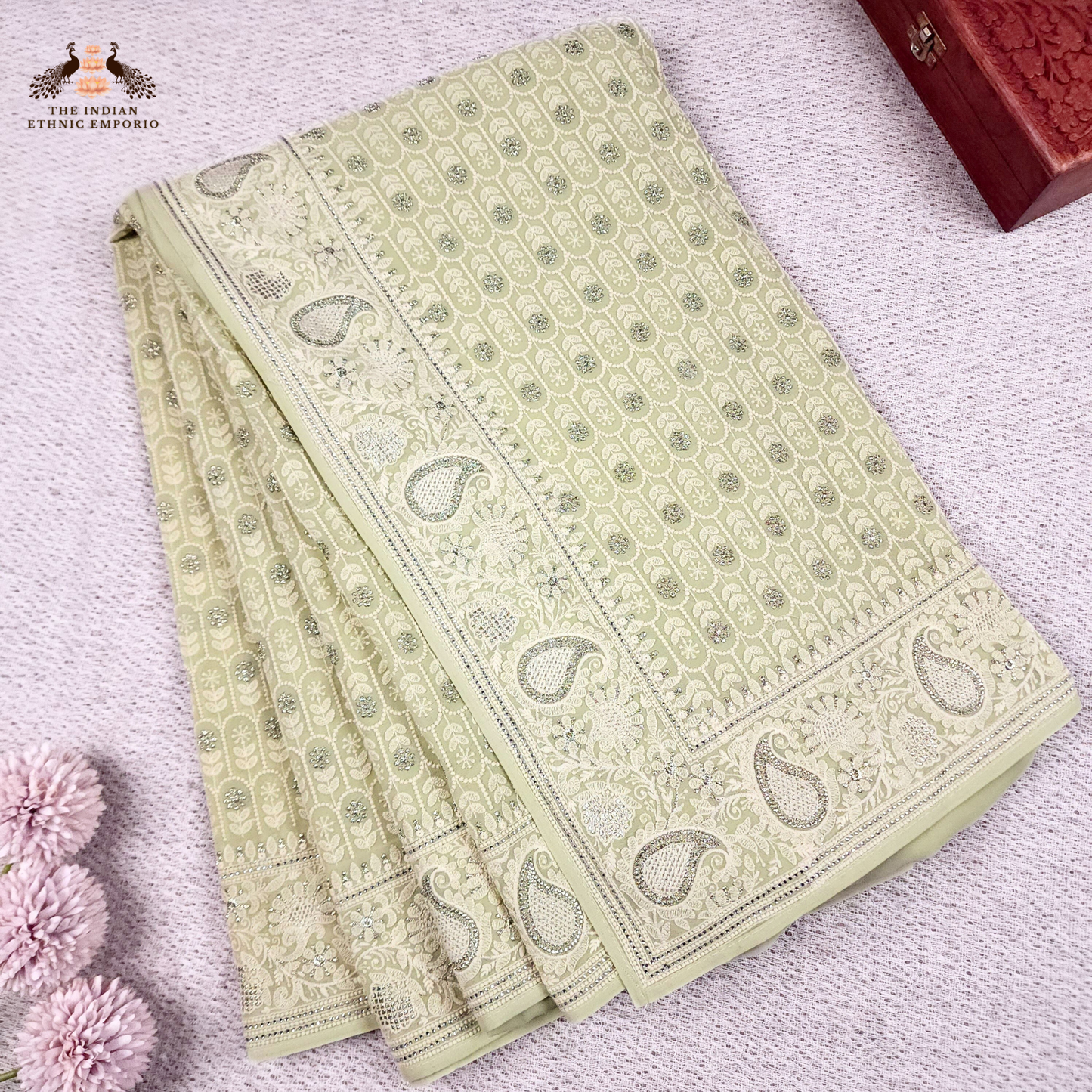 Pure Georgette Saree With Lucknowi Chikankari Hand Embroidery