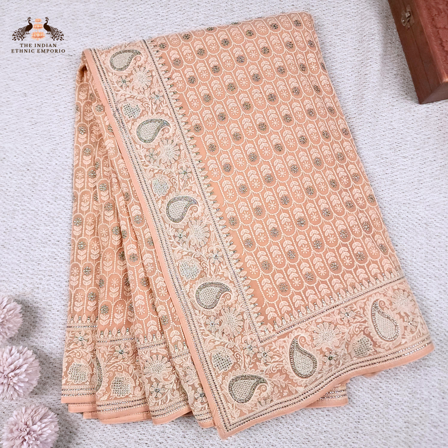 Pure Georgette Saree With Lucknowi Chikankari Hand Embroidery