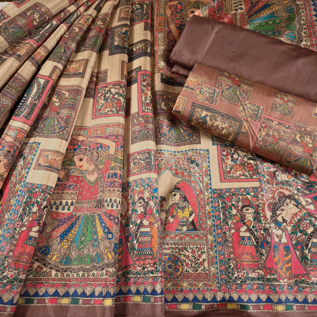 Radhika Mahal - Madhubani Print Tussar Silk Saree from THE SAREE STORY