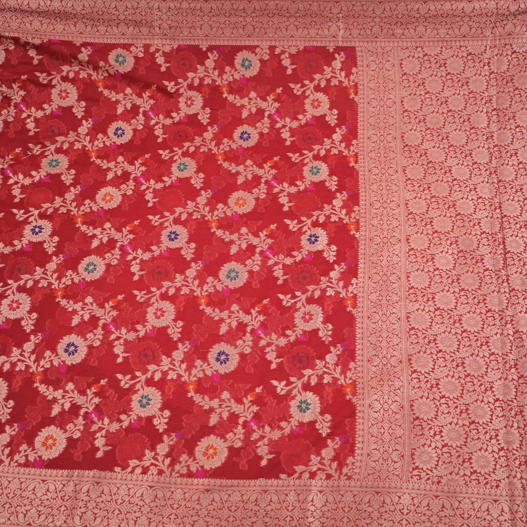 Gulnaaz - Red Khaddi Georgette saree with Zari weaving work for women