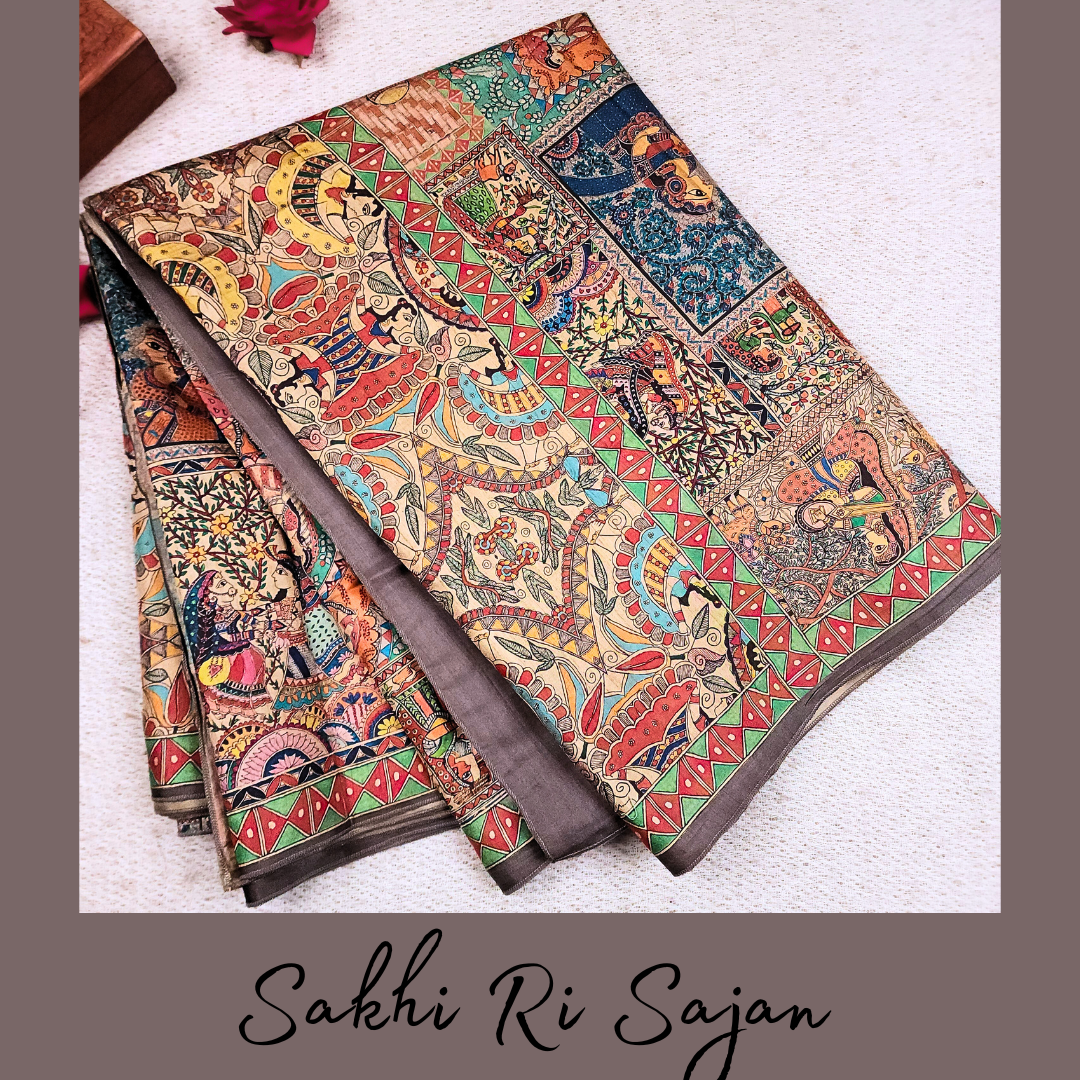 SAKHI RI SAJAN - Madhubani Print Tussar Silk Saree from THE SAREE STORY