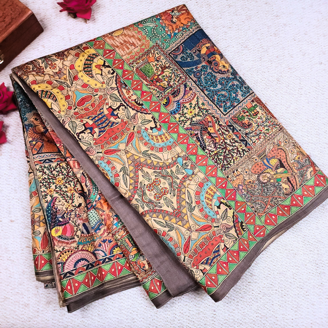 SAKHI RI SAJAN - Madhubani Print Tussar Silk Saree from THE SAREE STORY