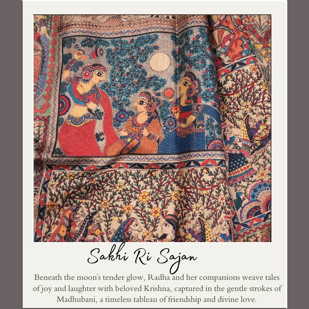 SAKHI RI SAJAN - Madhubani Print Tussar Silk Saree from THE SAREE STORY