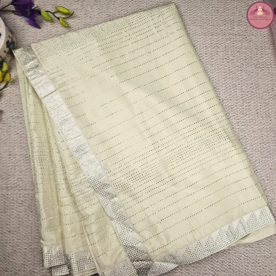 Pastel Hues - Satin Sarees with Swarovski Work