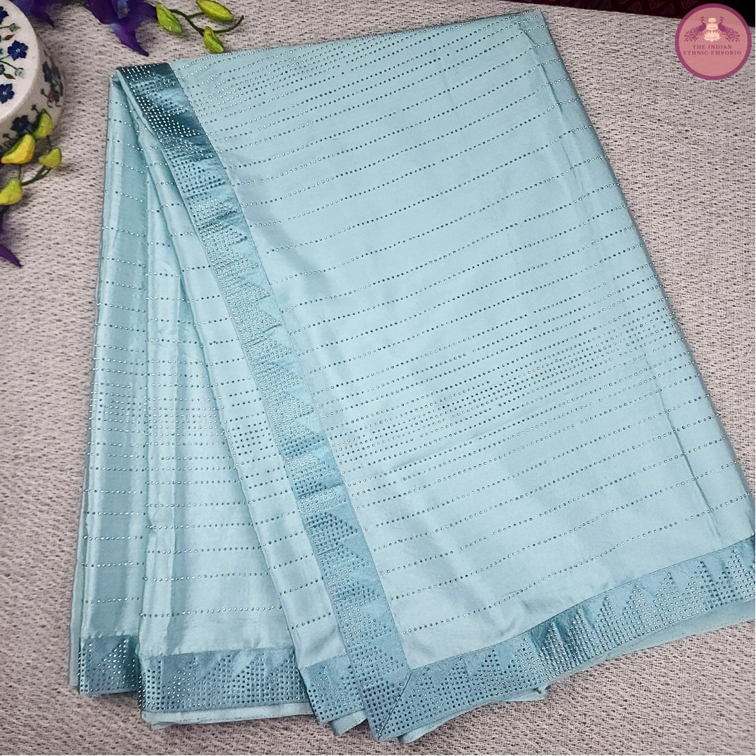 Pastel Hues - Satin Sarees with Swarovski Work