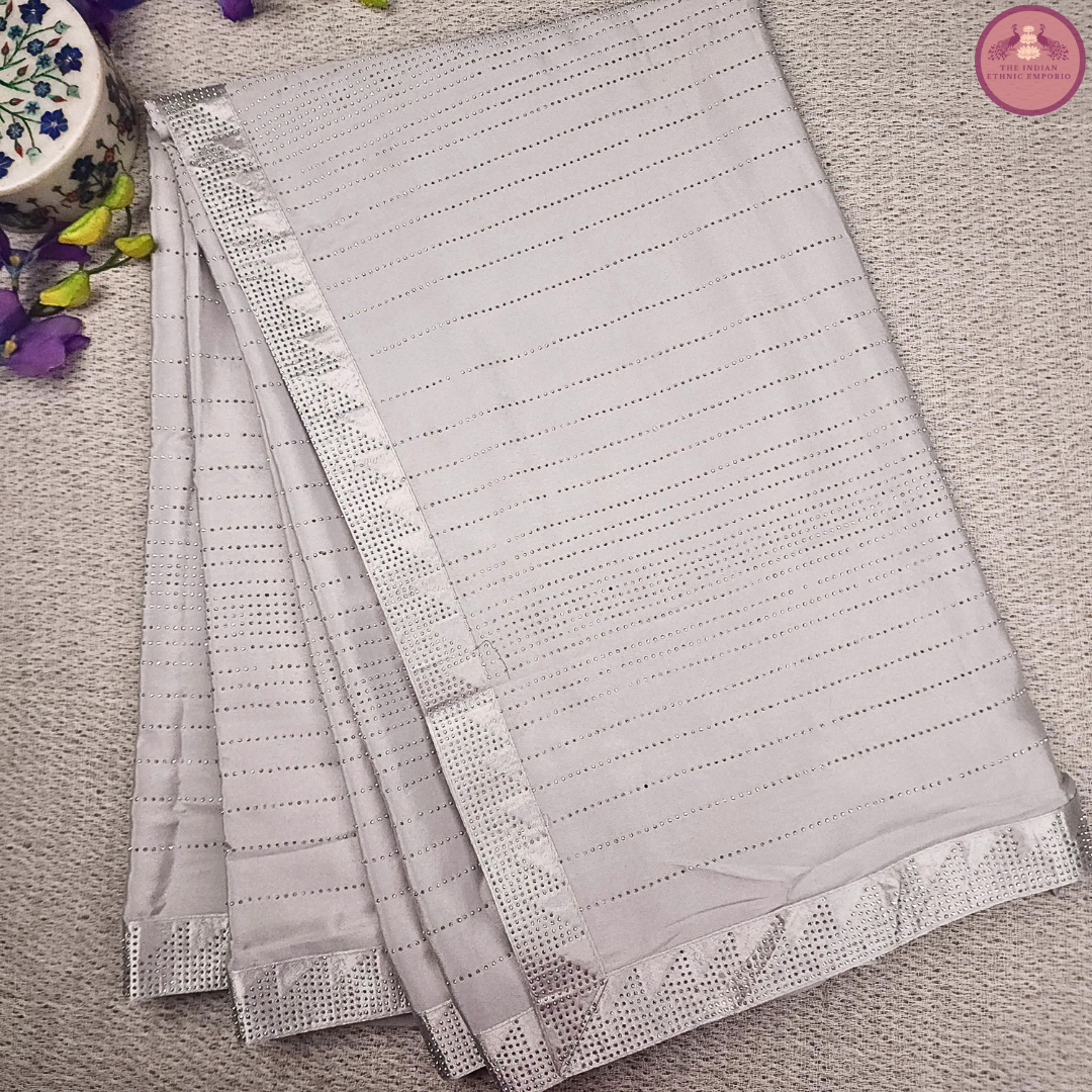 Pastel Hues - Satin Sarees with Swarovski Work