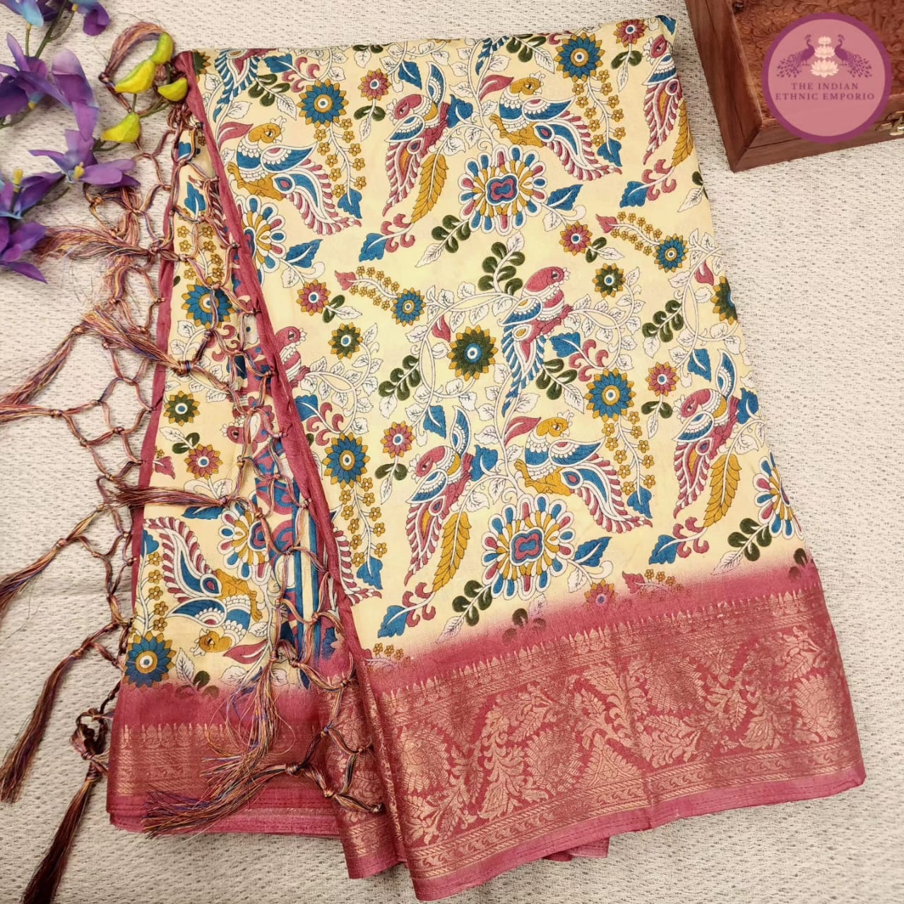 Kalamkari Print Sarees with Silk Border