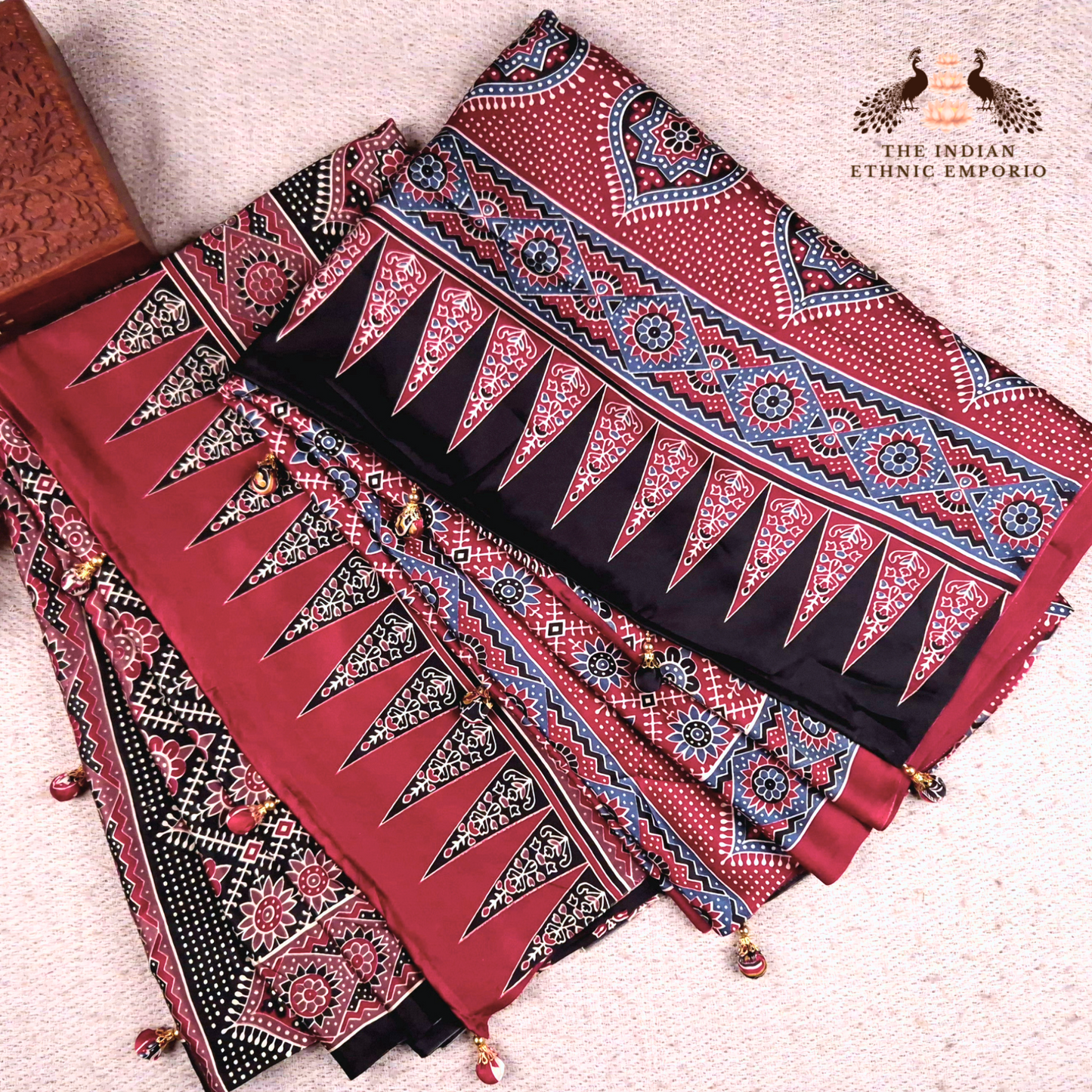 The Ajrakh Collection - The Floral Constellation - Satin Silk Saree